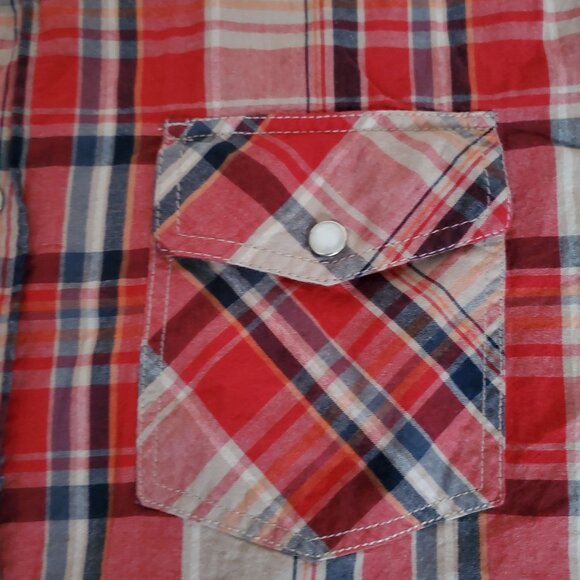 Paper Denim & Cloth Men's Red Plaid Snap Button Long Sleeve Shirt Size Large - Picture 6 of 12